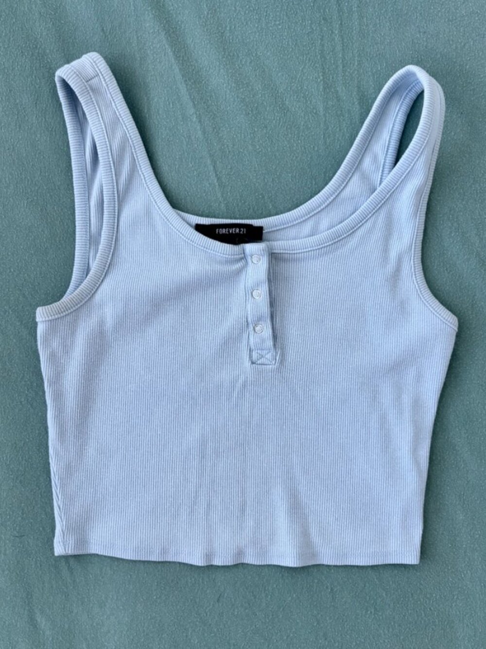FOREVER 21 Baby Blue Ribbed Snap Button Cropped Tank Top S Y2K Festival